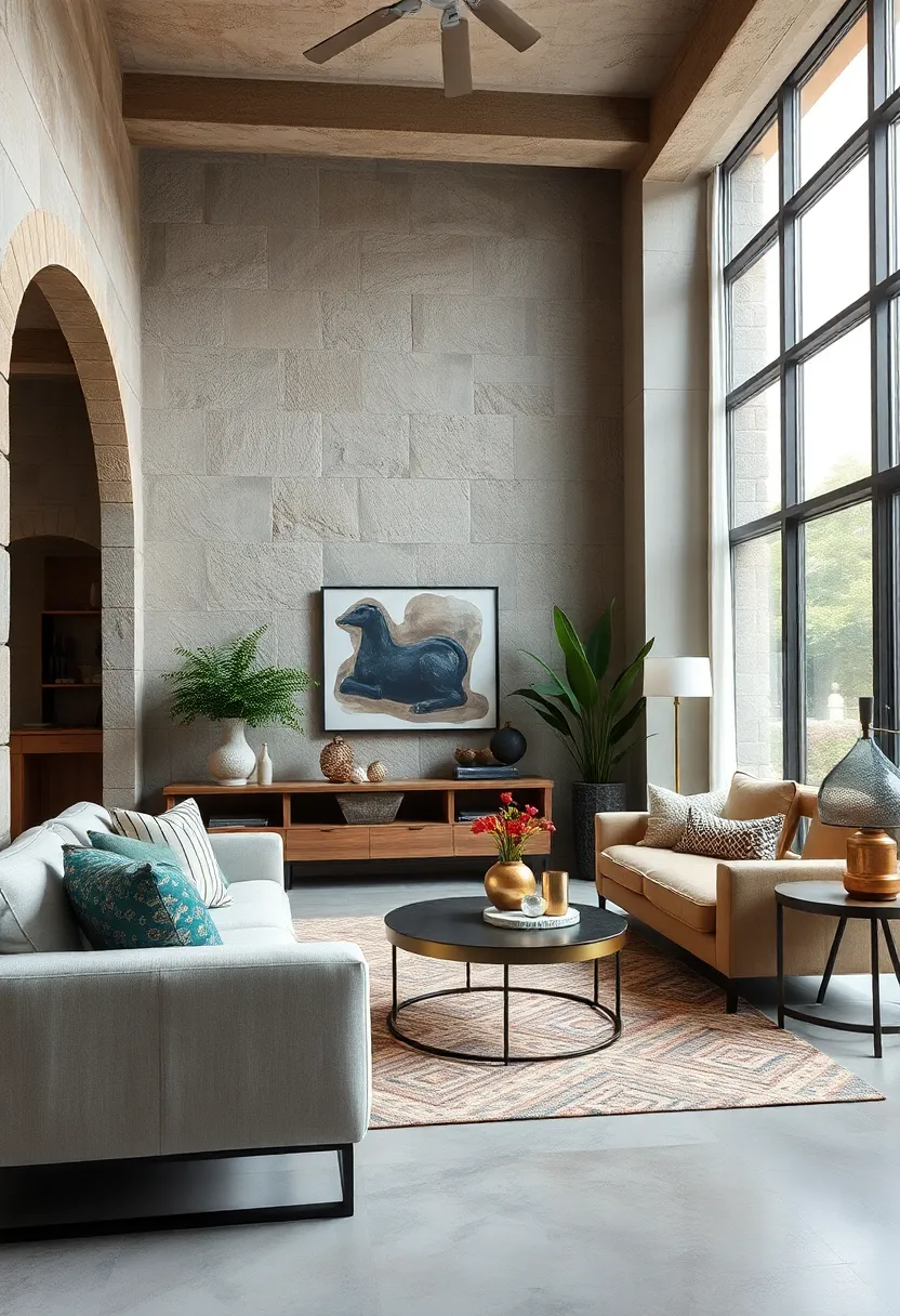 Incorporate metallic accents through pillows or decorative objects to introduce a subtle sheen and contrast