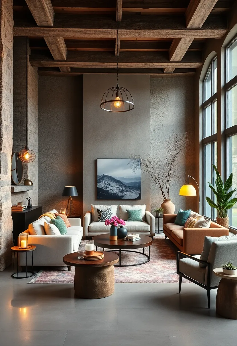 Layer multiple light sources-table lamps, pendant lights, and candles-to create a warm and textured glow