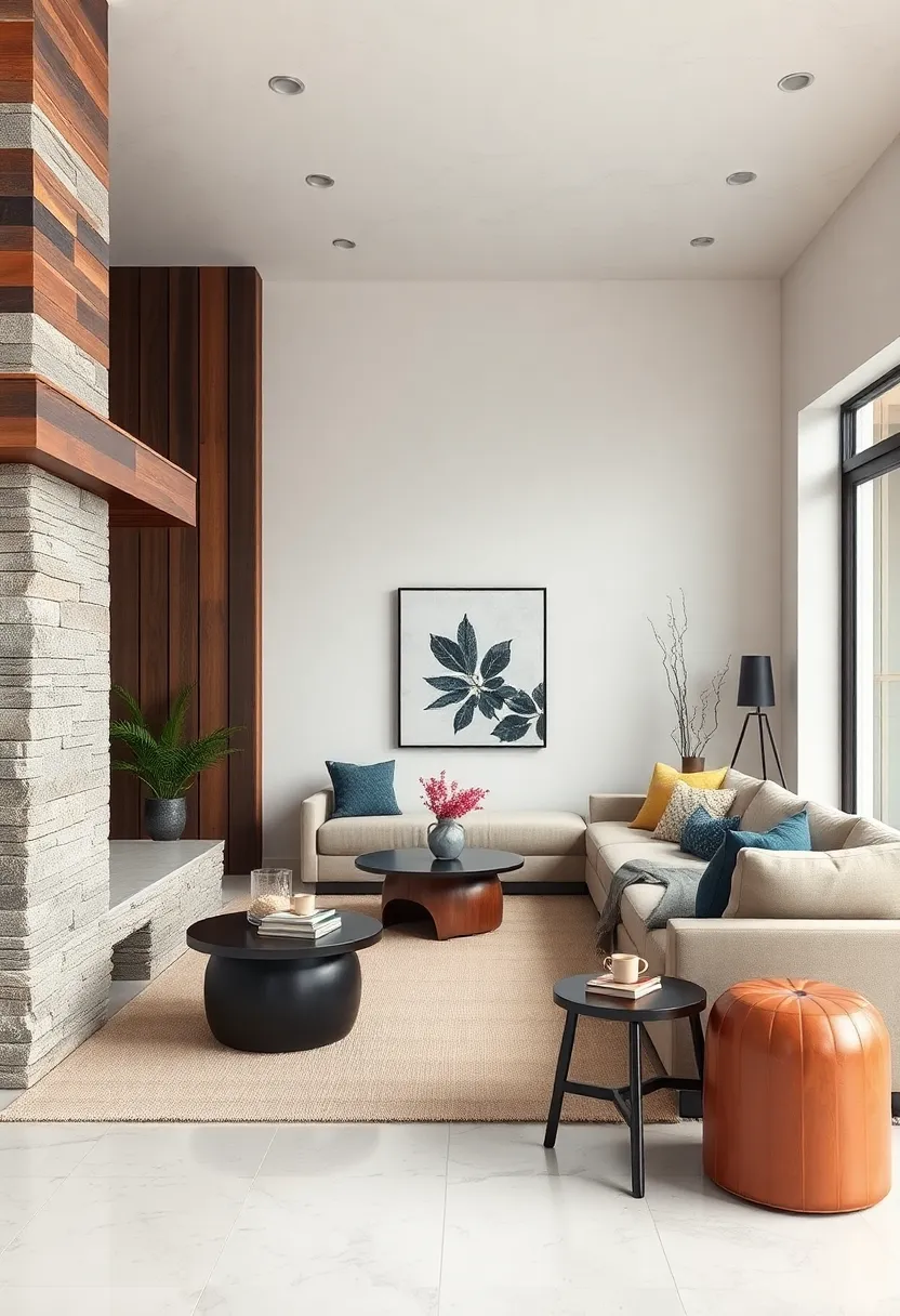 Mix reclaimed wood furniture with smooth lacquer pieces for a contrast of rugged and refined