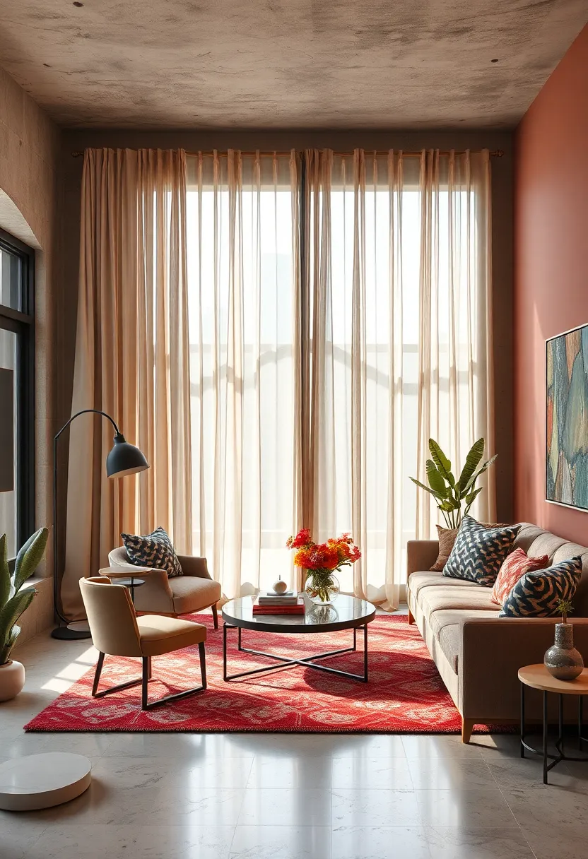 Use layered drapery combining sheer and heavier fabrics to play with light and shadow