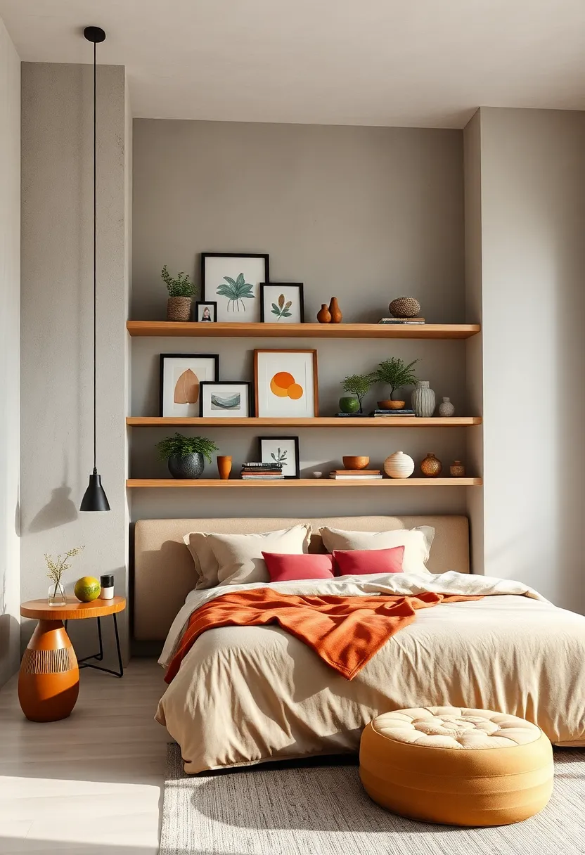 Highlight your favorite art​ pieces or heirlooms on well-spaced open shelves to keep the room feeling curated and intentional