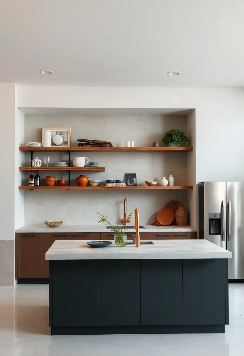 Layer Shelves at Different Depths for a Textured and Inviting Kitchen Wall
