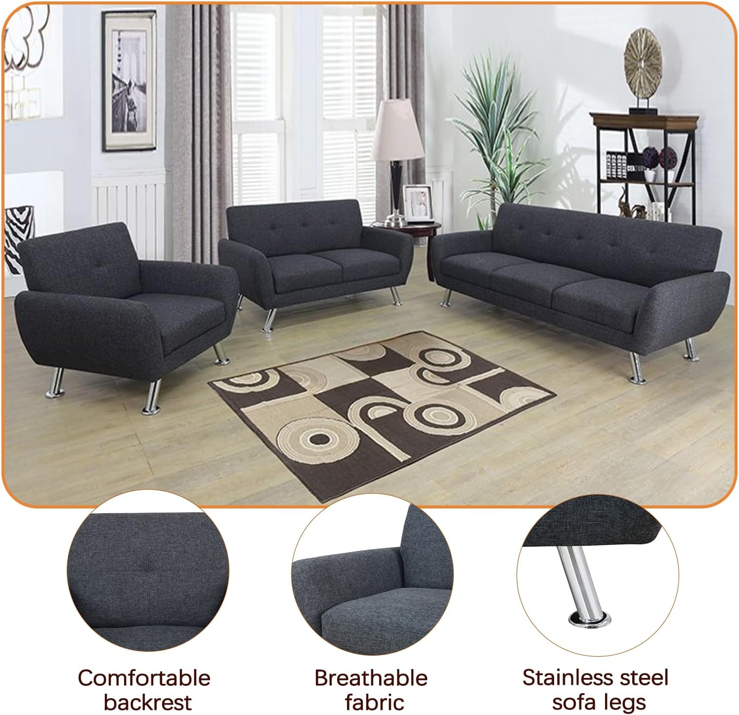 Our Take on the Black Grey Linen 3-Piece Sofa Set's Comfort & Style