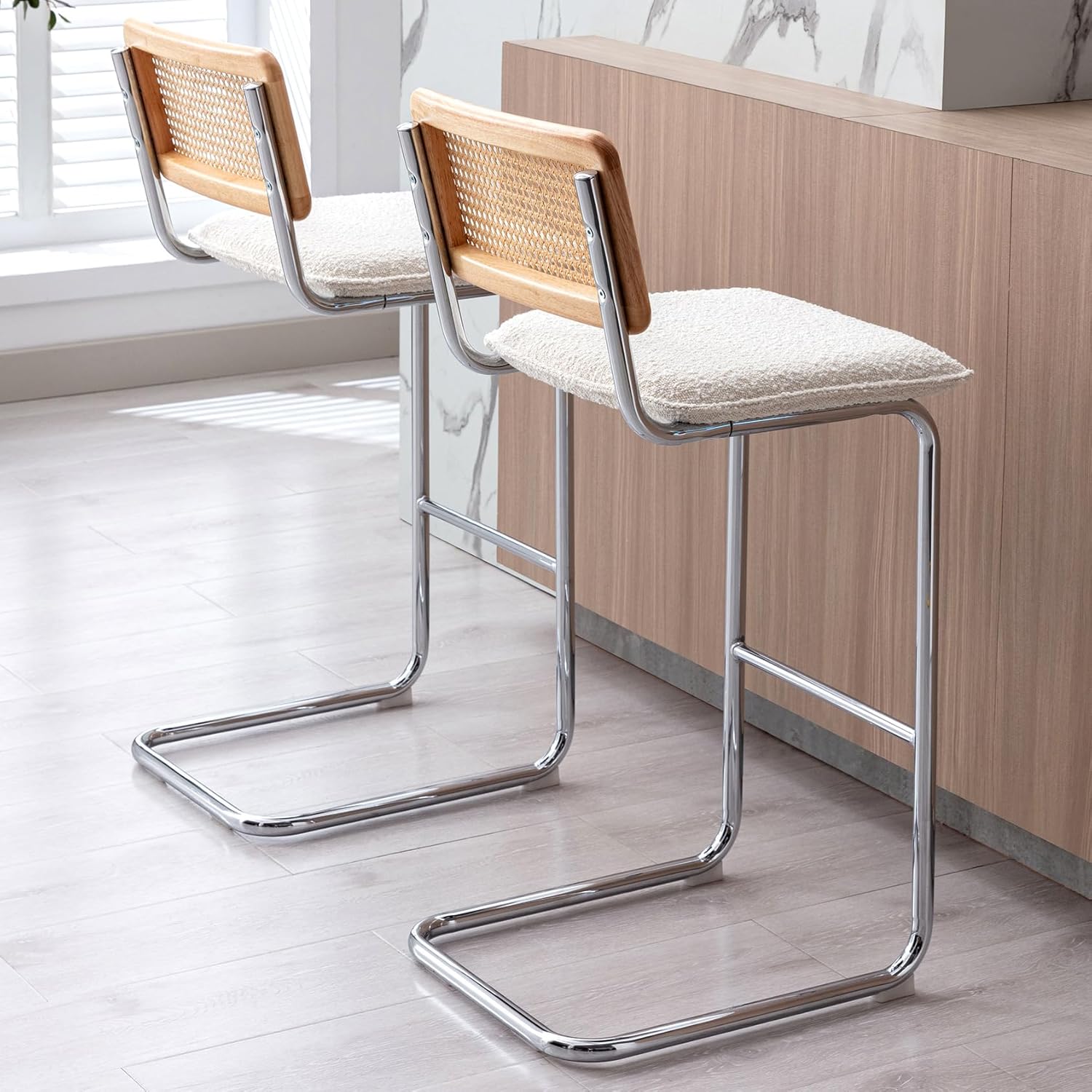 Our Honest Take on Flouki's Chic White Boucle Counter Stools