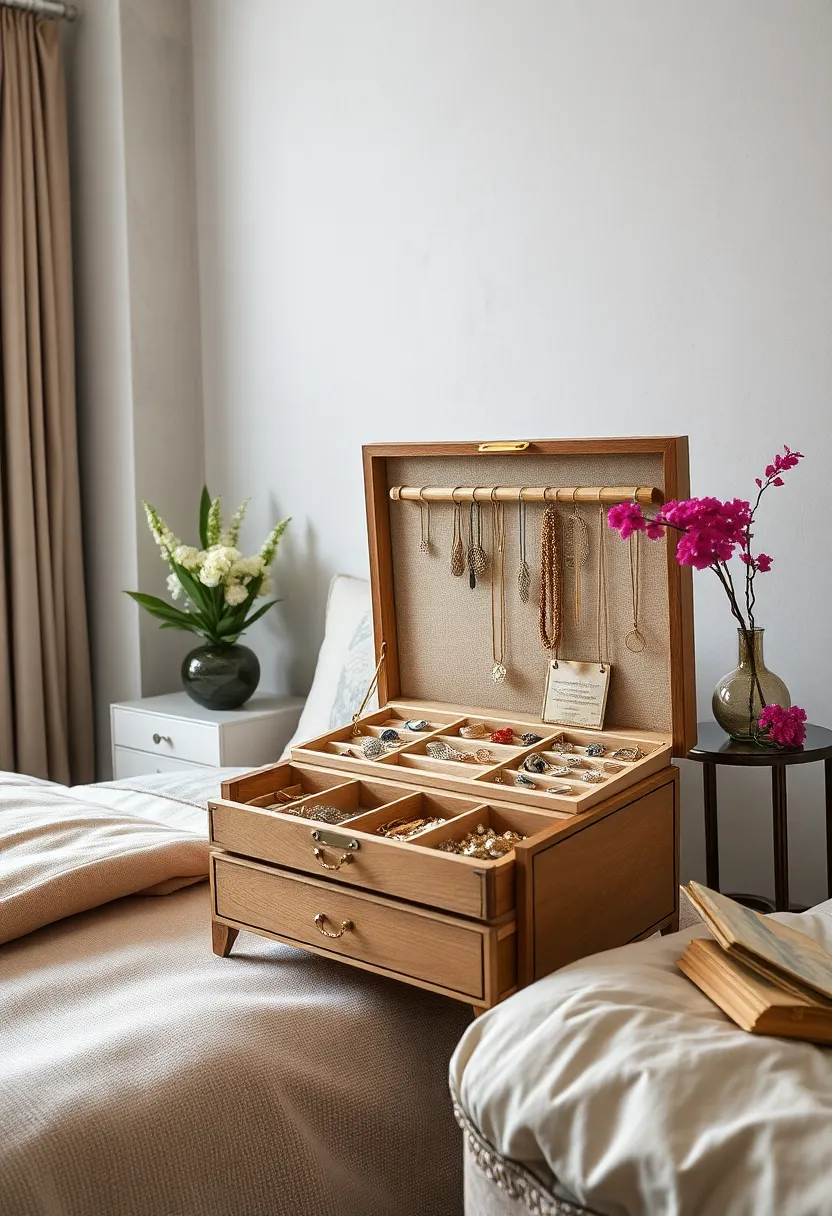 Utilize a vintage jewelry box with ⁢multiple compartments ⁢to separate rings, necklaces, and ‍bracelets efficiently