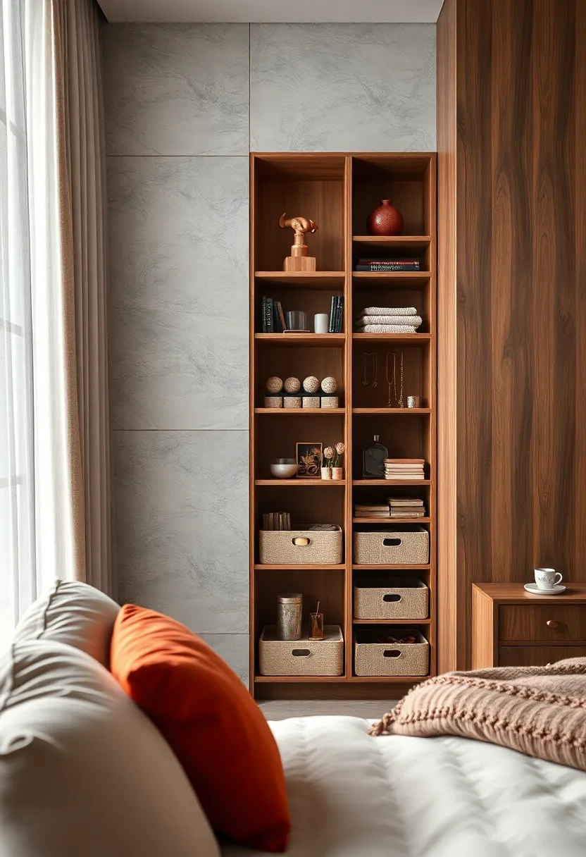 utilize a narrow bookcase‍ with ⁣small ​bins and trays to organize and separate different types​ of valuables