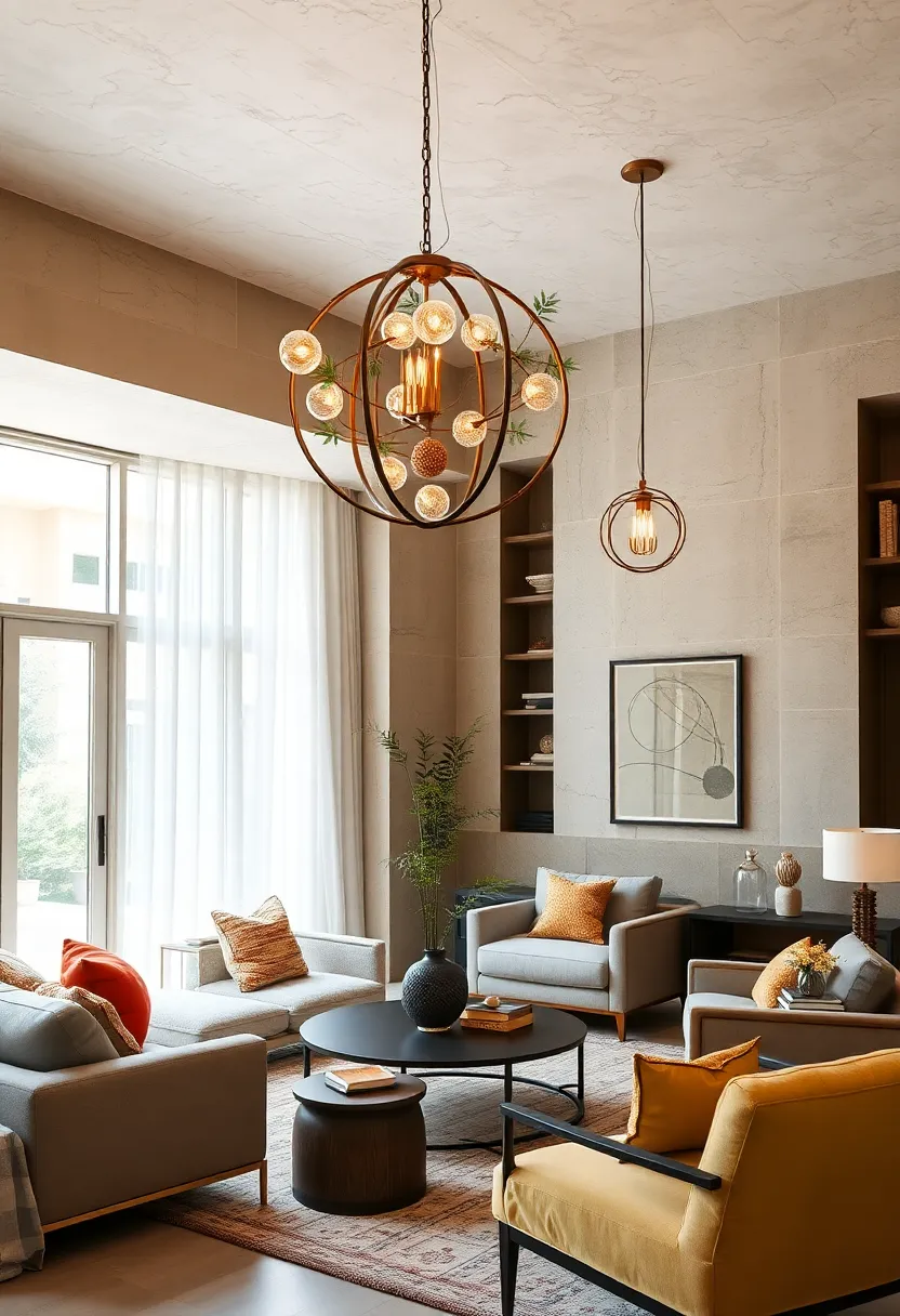 Vintage Brass Orb Chandelier ​with Colored‍ Glass Accents