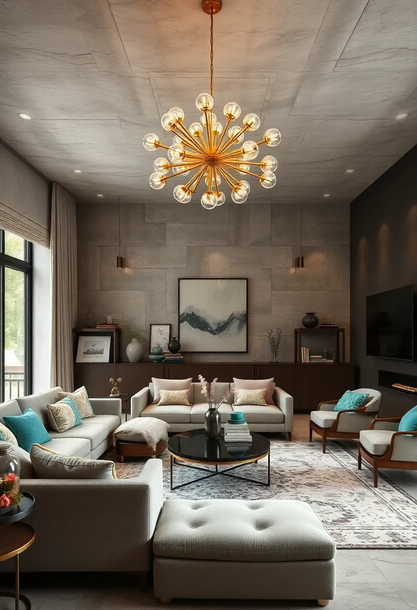 Mid-Century Sputnik with ‍Brass and Teal ⁣Accents