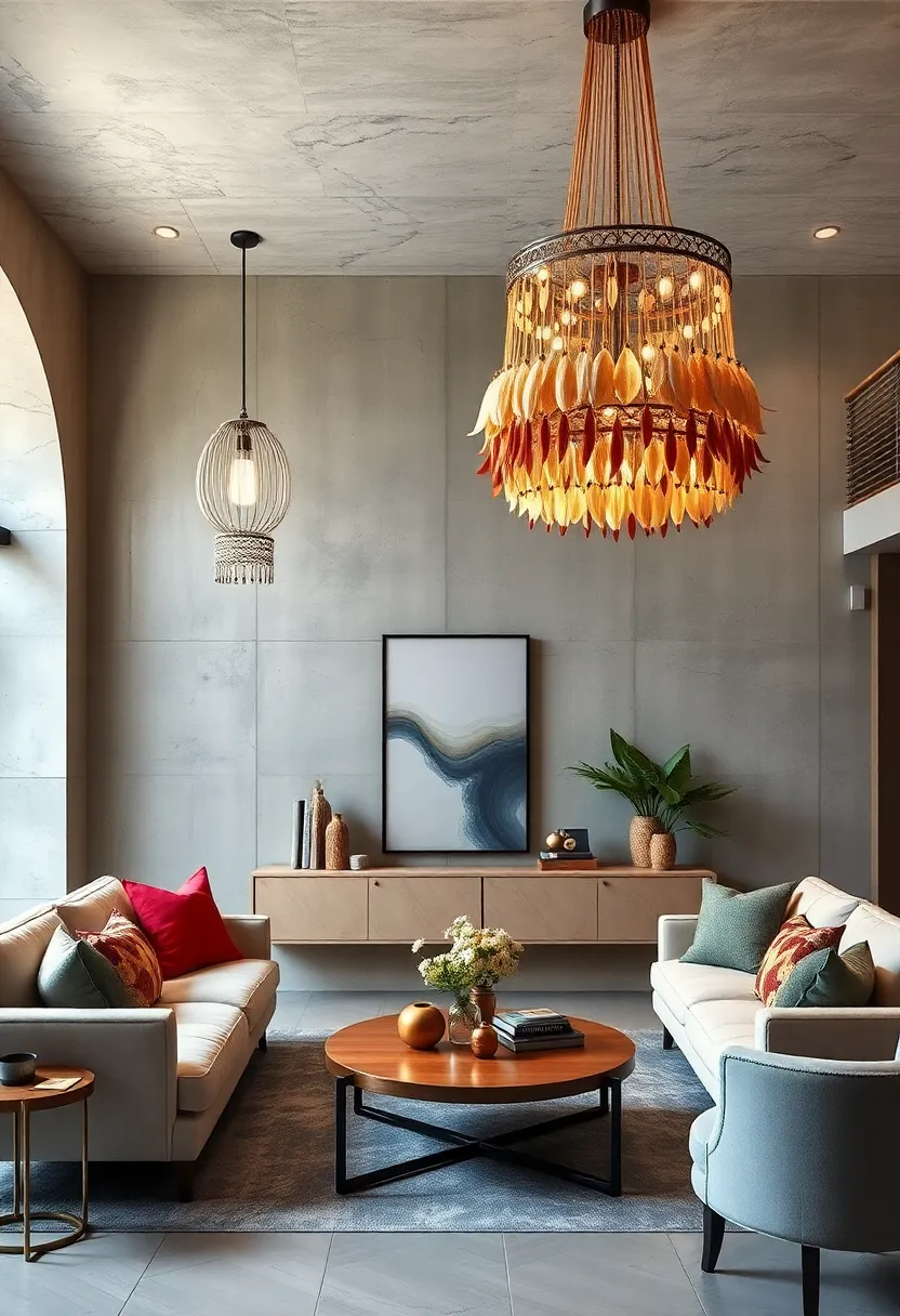 whimsical Feather and Bead Chandelier