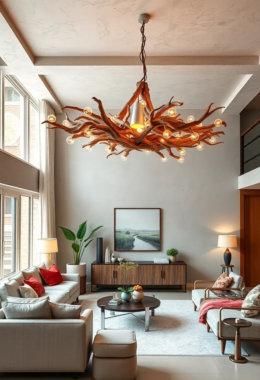 Rustic ‍Driftwood Chandelier with Warm ‍LED ‍Lights