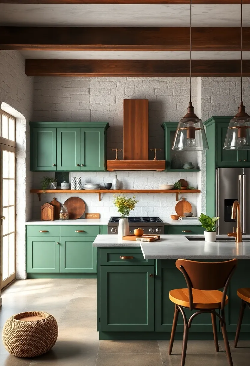 Blend Hunter Green Cabinets with Copper Fixtures for an Elegant Rustic Vibe