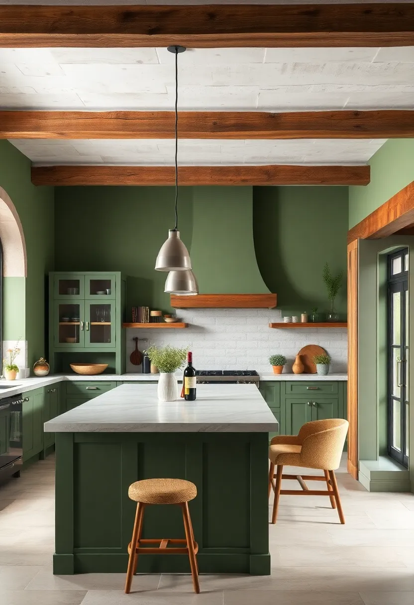 Combine Pale Green Walls with Reclaimed Wood Beams for an Authentic Look