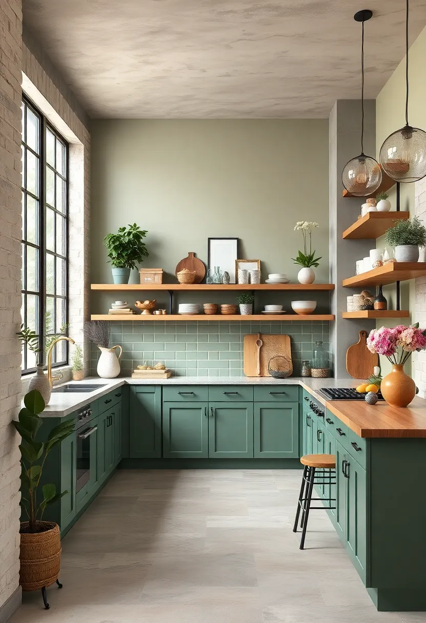 Embrace Sage Tones with Open Shelving to Create an Airy, Natural Feel