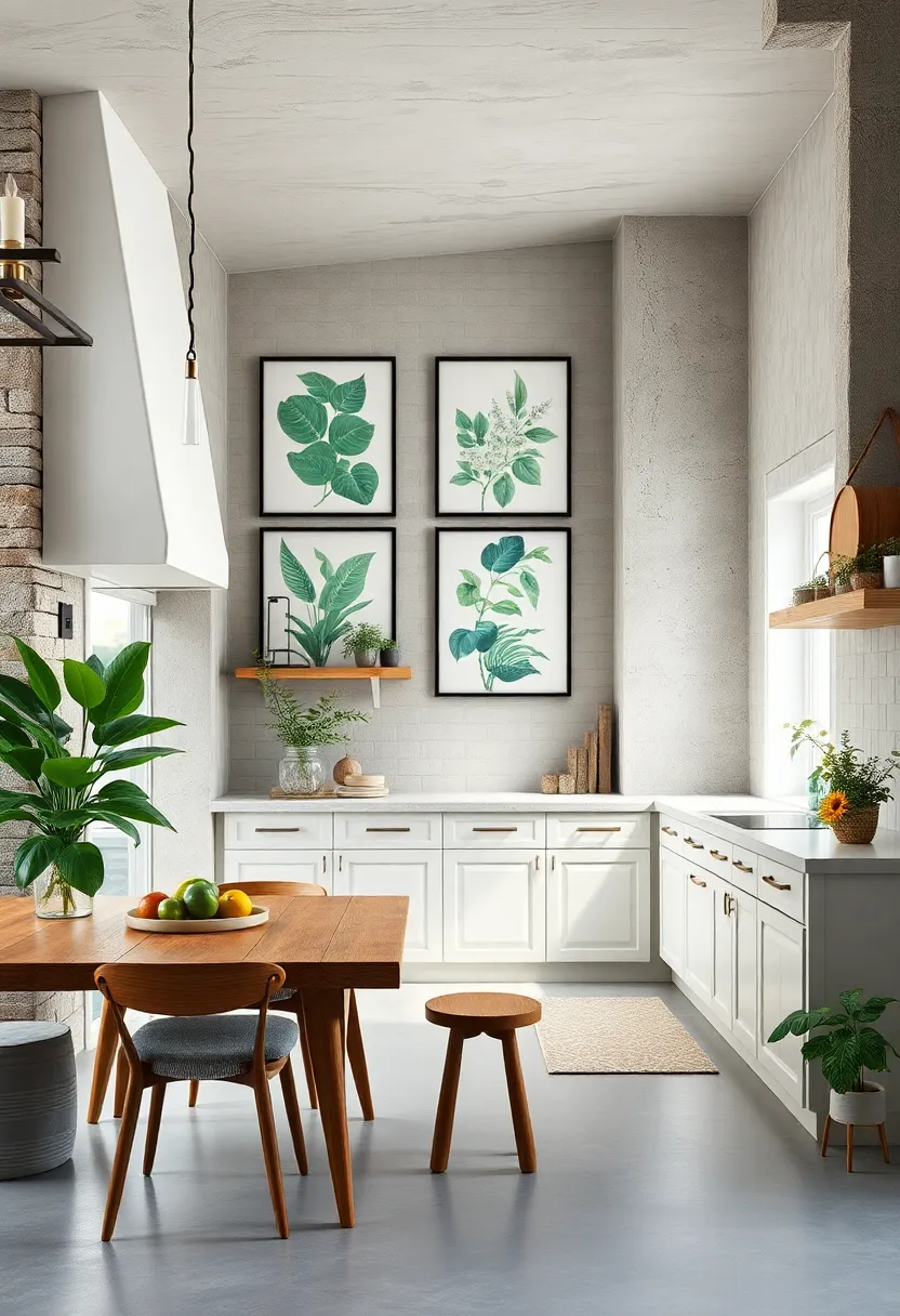 Hang Green Botanical Prints on Farmhouse-Style Walls for Artistic Flair