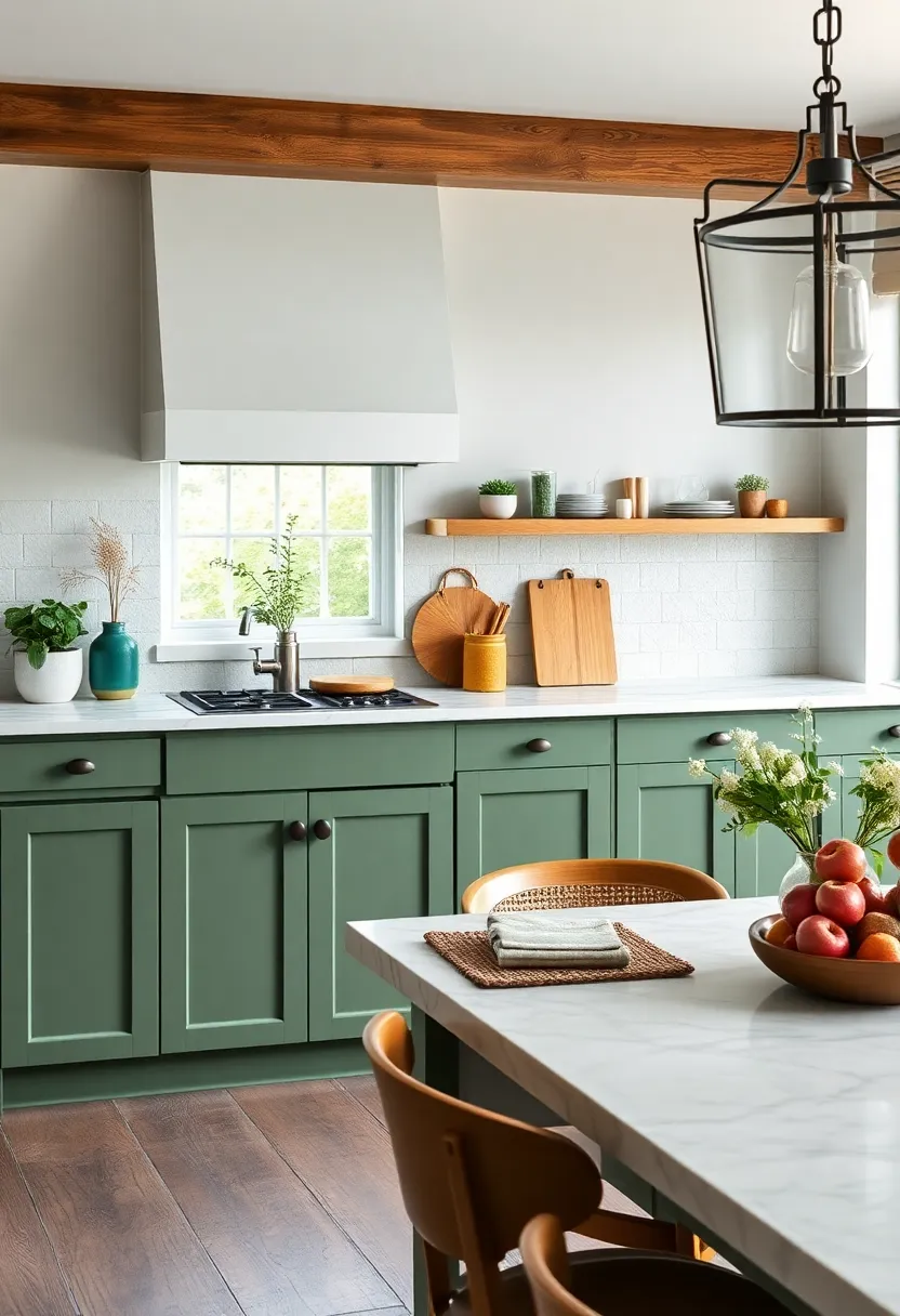 Highlight Counters with Light Green Marble for a Touch of Farmhouse Luxury