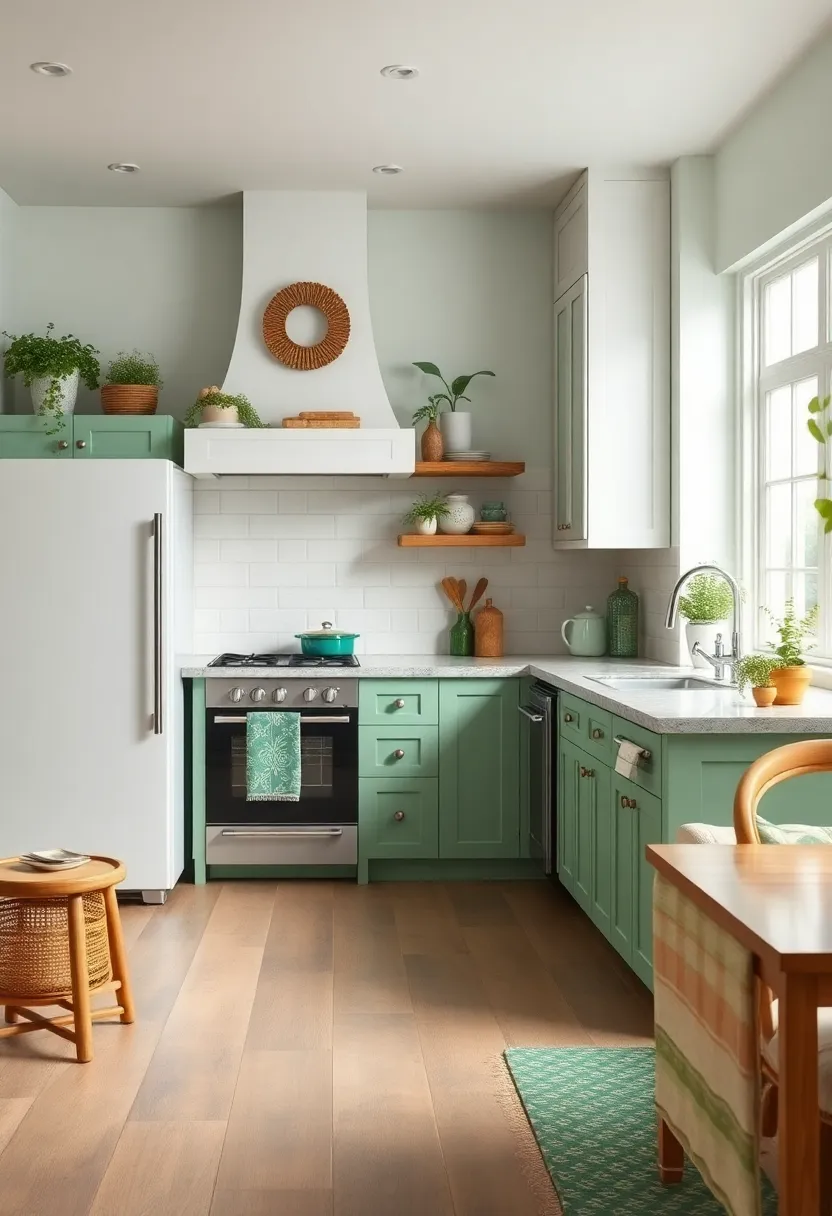Mix Mint Green Accents with Vintage White Appliances for a Soft Rustic Charm