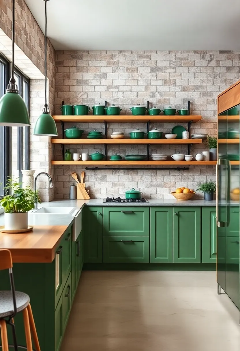 Opt for a Classic green Enamel Cookware Display to Elevate Open Shelves