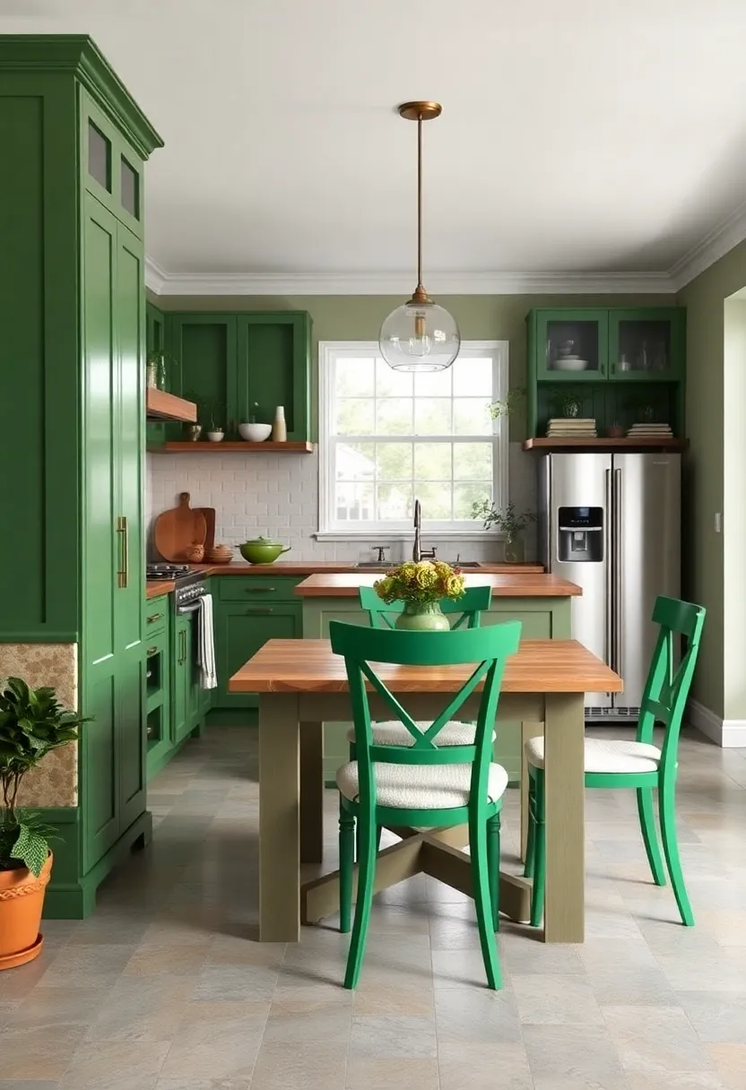 Paint Kitchen Chairs in Varied Shades of Green to Introduce Playful Contrast