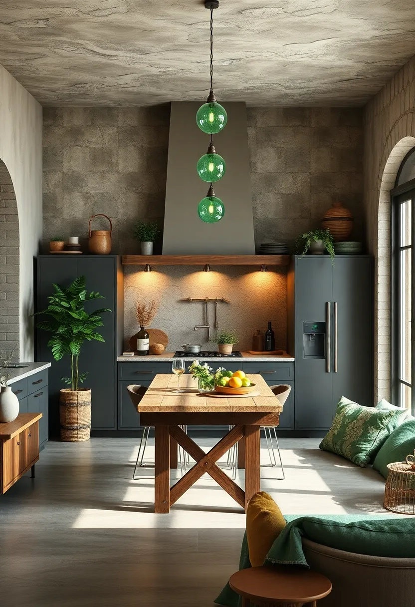 Use Soft Green Lighting Fixtures to Enhance the Natural Rustic Ambiance