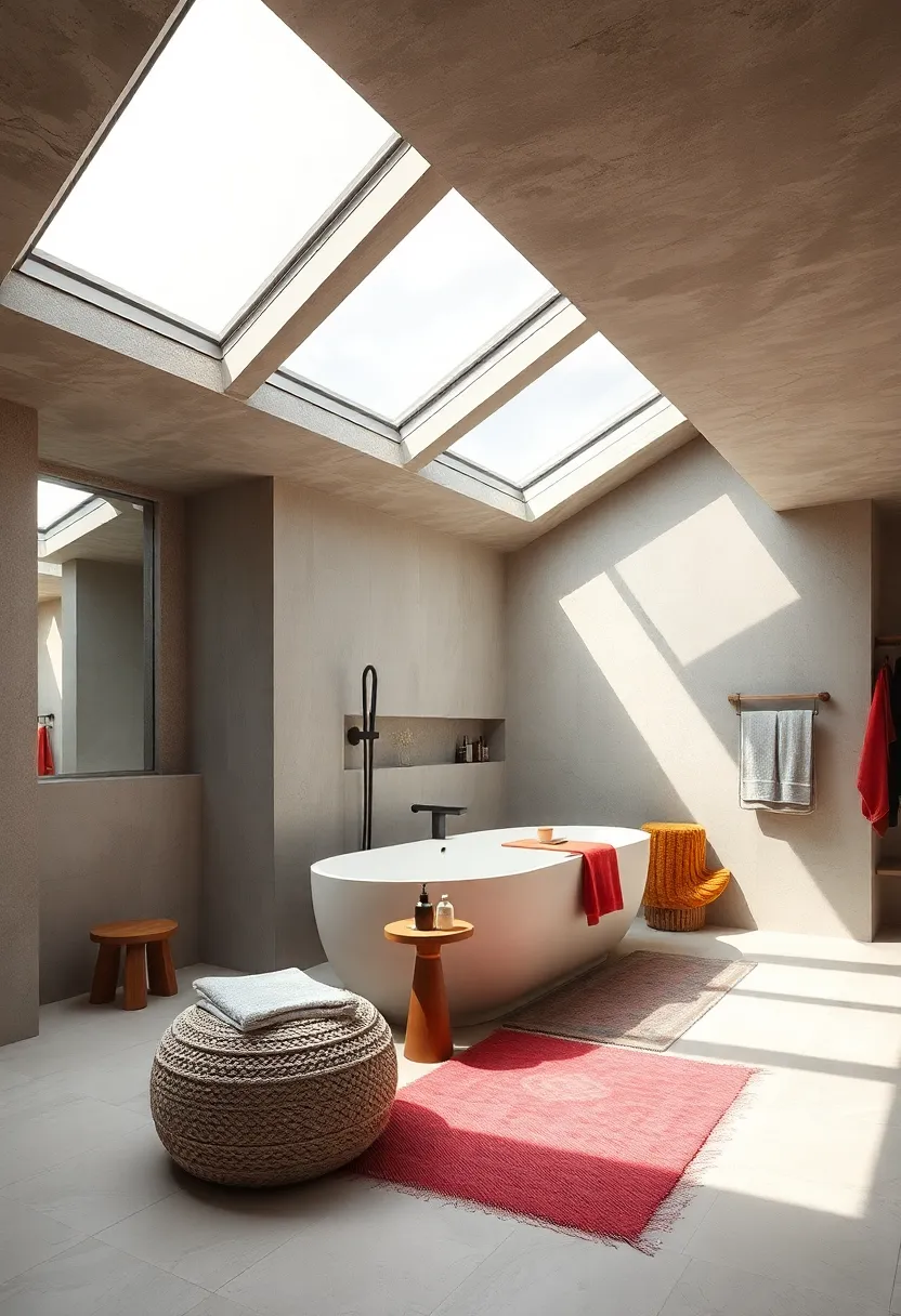 A ⁤high-tech bathroom where‍ smart glass skylights adjust transparency, balancing⁤ privacy and the influx of‌ natural light
