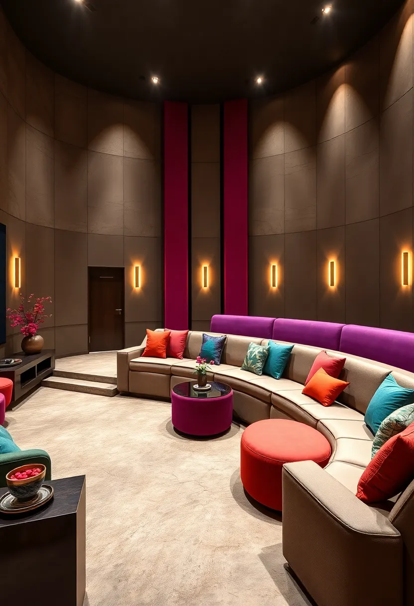 Innovative curved seating arrangements in vivid colors foster a sense of intimacy and⁣ style