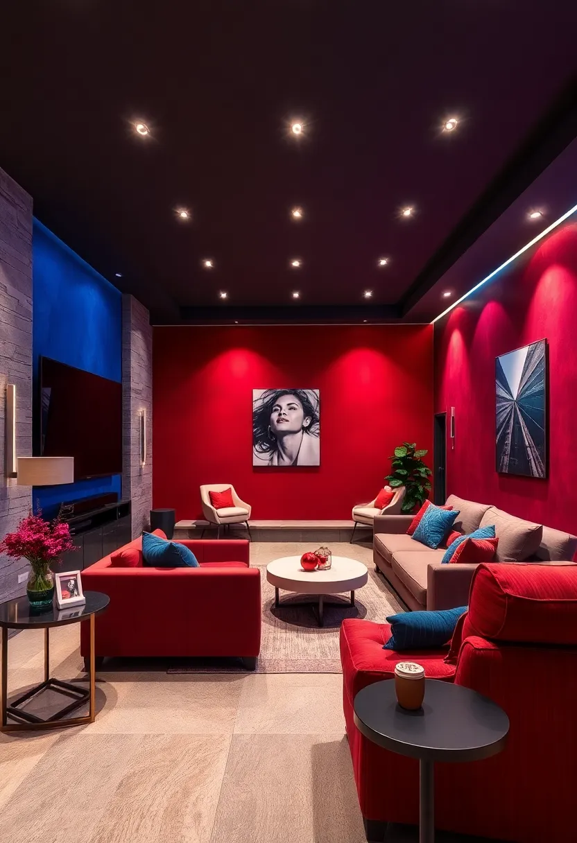 A dramatic red or​ royal blue accent wall sets the stage with theatrical⁤ flair