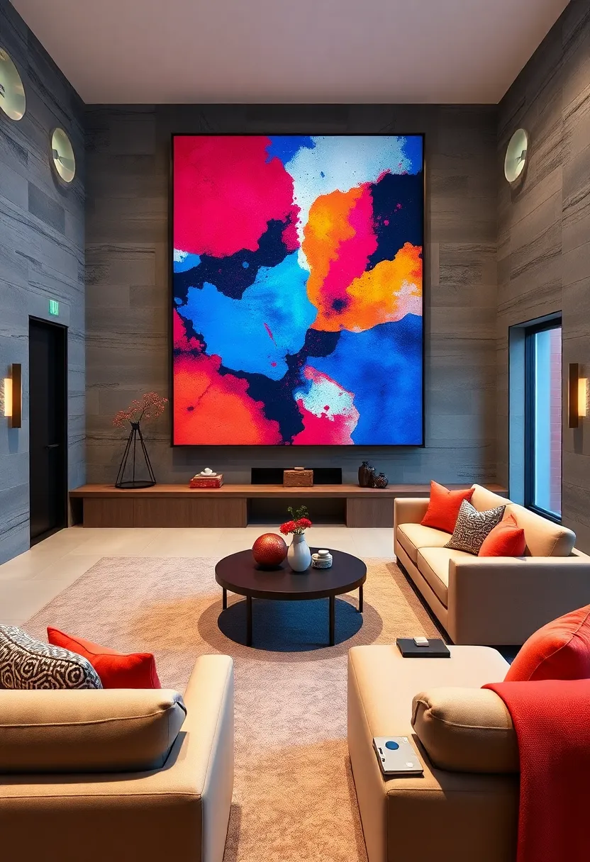 Bold artwork featuring striking color contrasts enlivens the space ​and sparks ⁢conversation