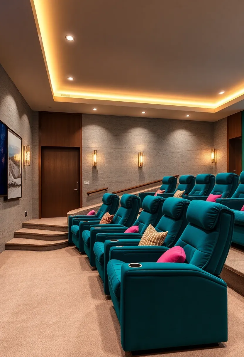 Plush velvet reclining seats in rich emerald or sapphire add both⁢ comfort and ⁣vibrancy to your‍ home theater