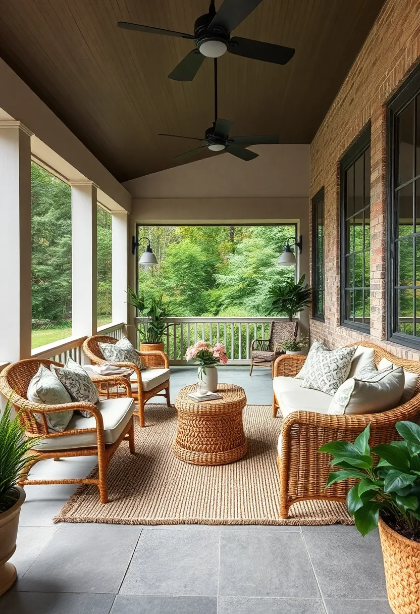 Embrace rustic‍ charm with wicker‍ furniture paired ⁣with⁢ a natural ‌jute ‌rug for a warm and earthy porch vibe