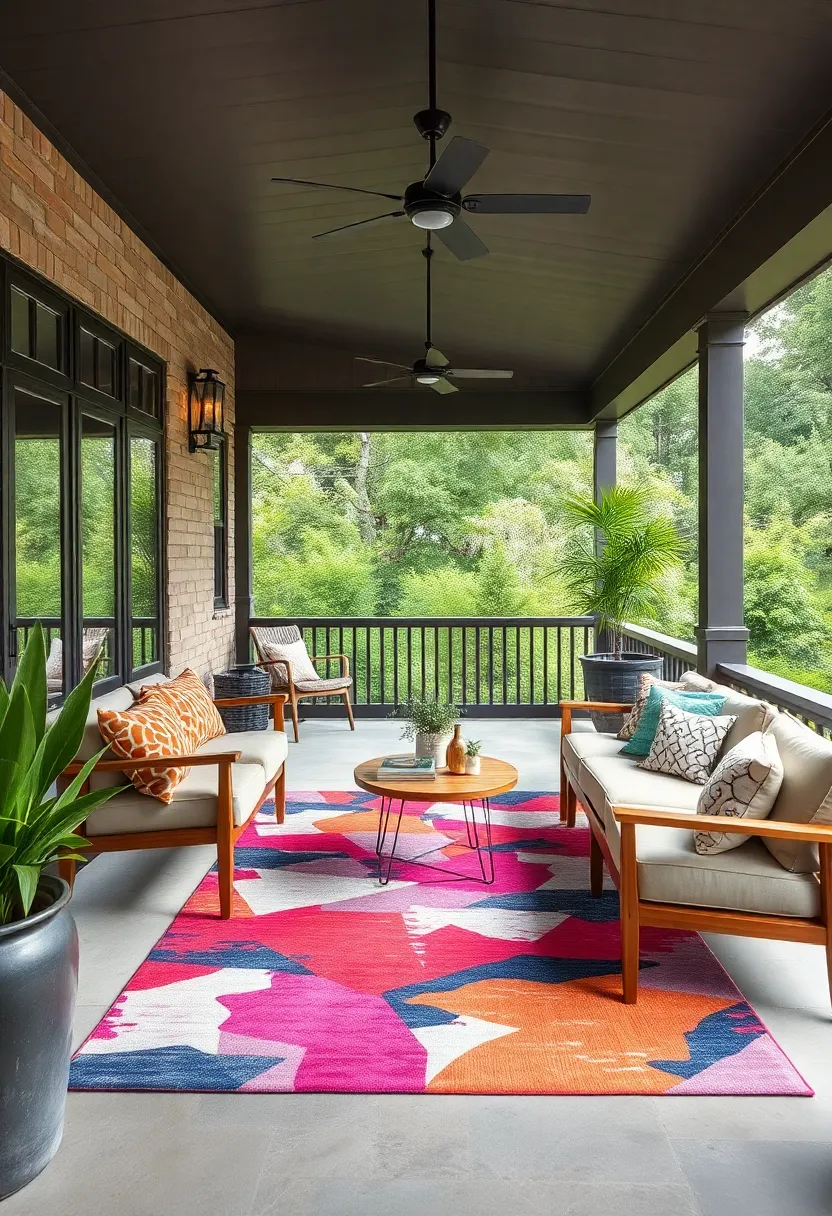 Blend mid-century modern​ wooden furniture with a vibrant abstract rug to ⁣add artistic flair to your‌ seating‌ area