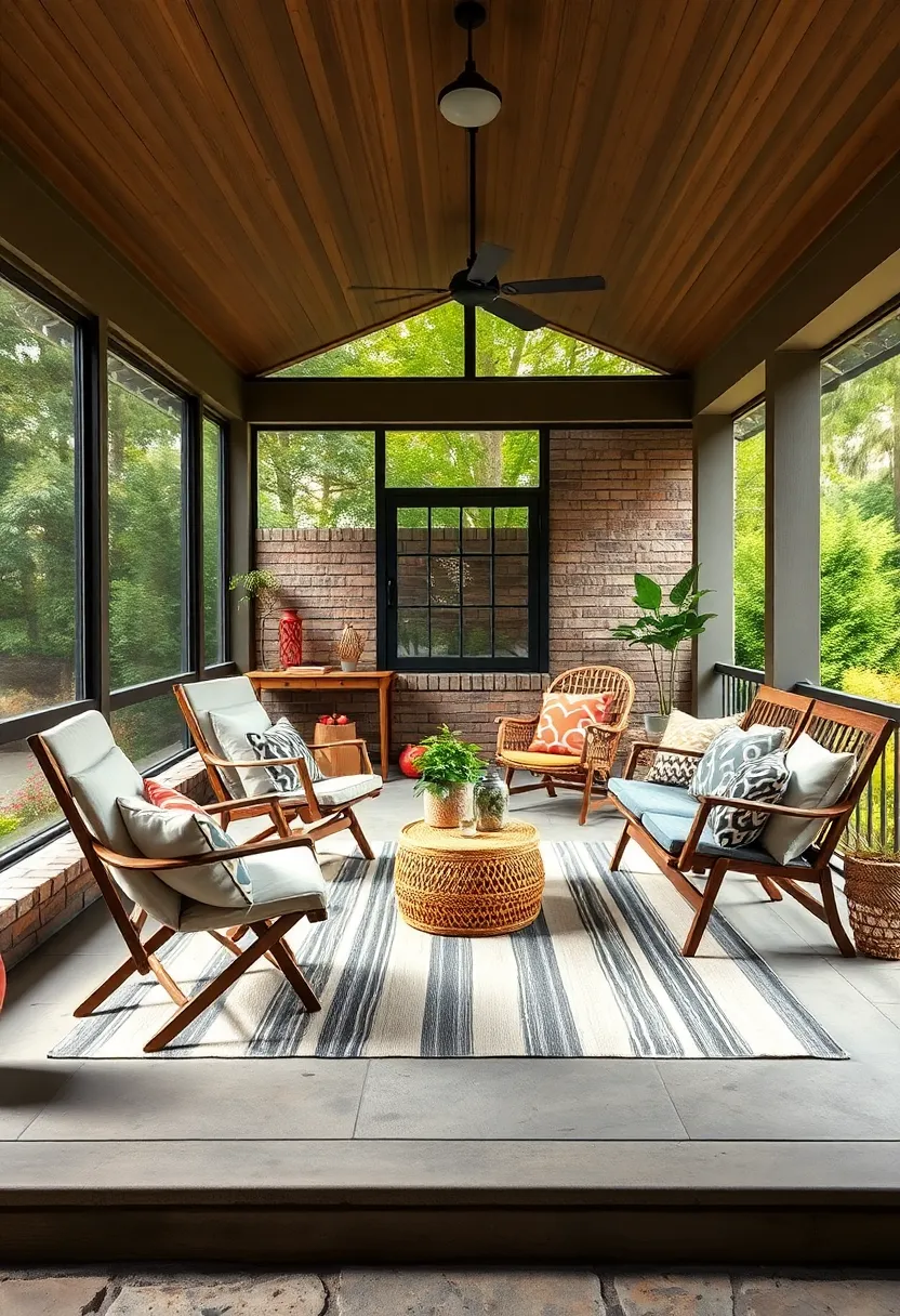 Arrange folding canvas chairs paired with a stripes-and-dots ⁣rug⁤ to ​channel ‌vintage campsite comfort
