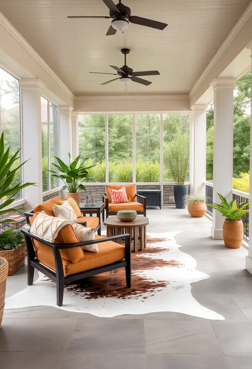 Layer a⁤ cowhide rug⁤ under leather club chairs⁢ to introduce ​rustic sophistication and texture to your porch