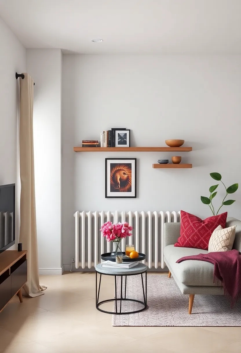 Install‍ floating shelves above a radiator to‍ utilize or else dead space for books or decorative bowls