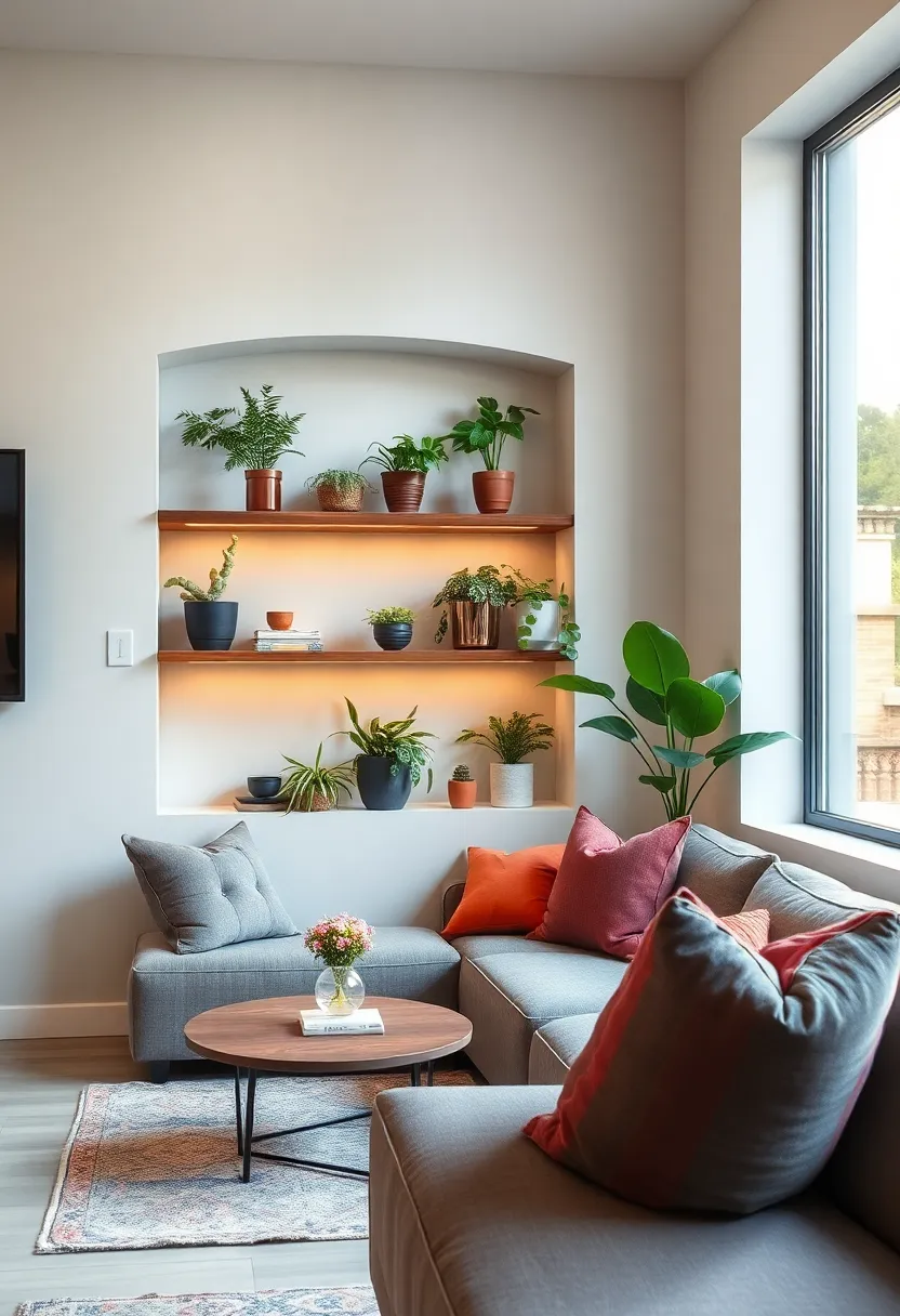 Create⁤ a floating shelf nook around a window to showcase plants and personalize the living area