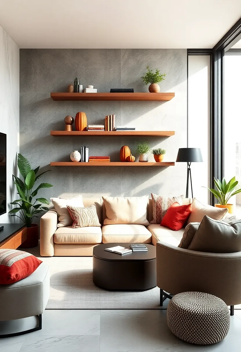 Align ‌floating ⁣shelves vertically to subtly elongate a low-ceilinged small living room