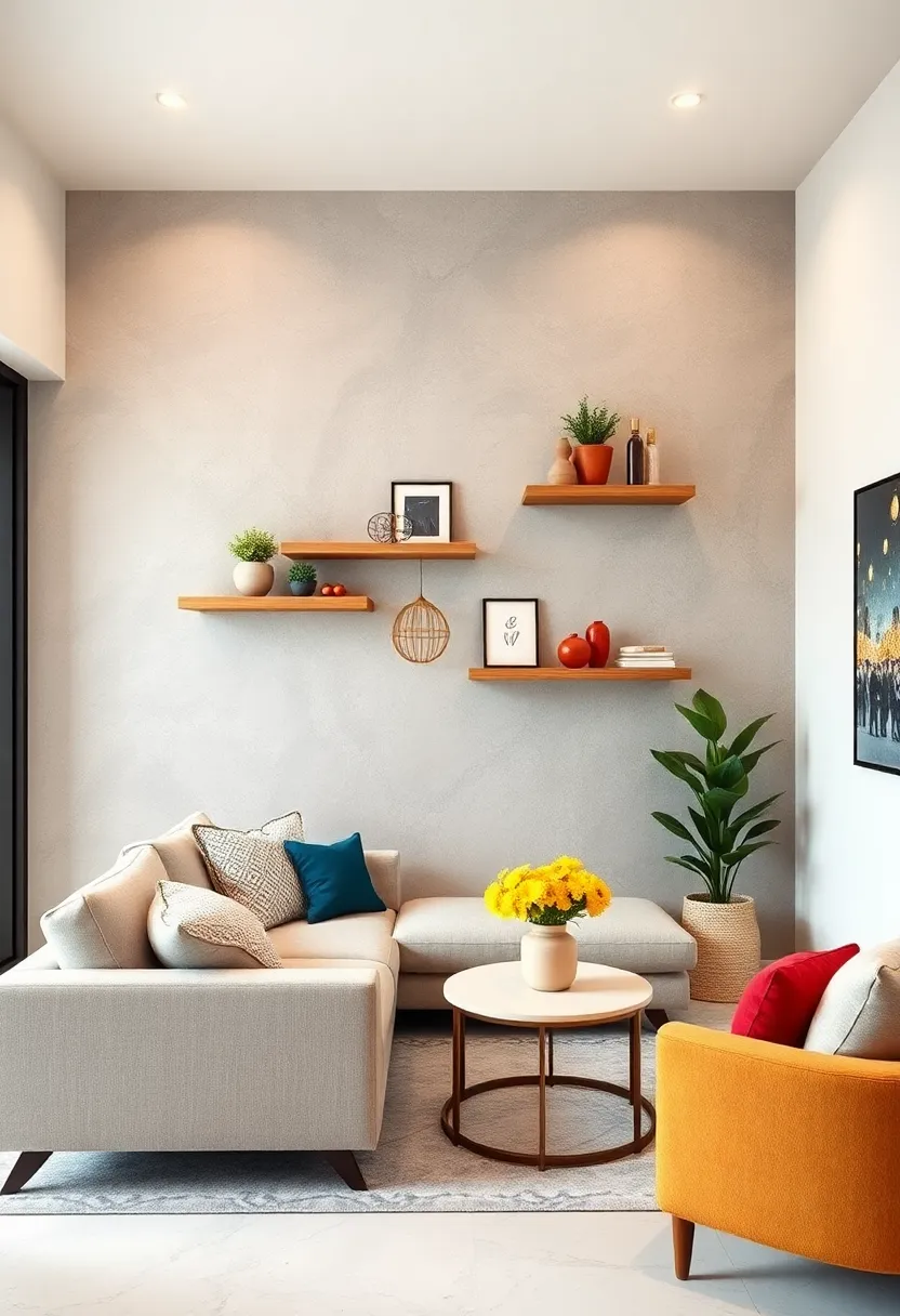 Install staggered⁣ floating shelves⁣ on an accent wall to‍ create visual interest and⁢ maximize vertical storage