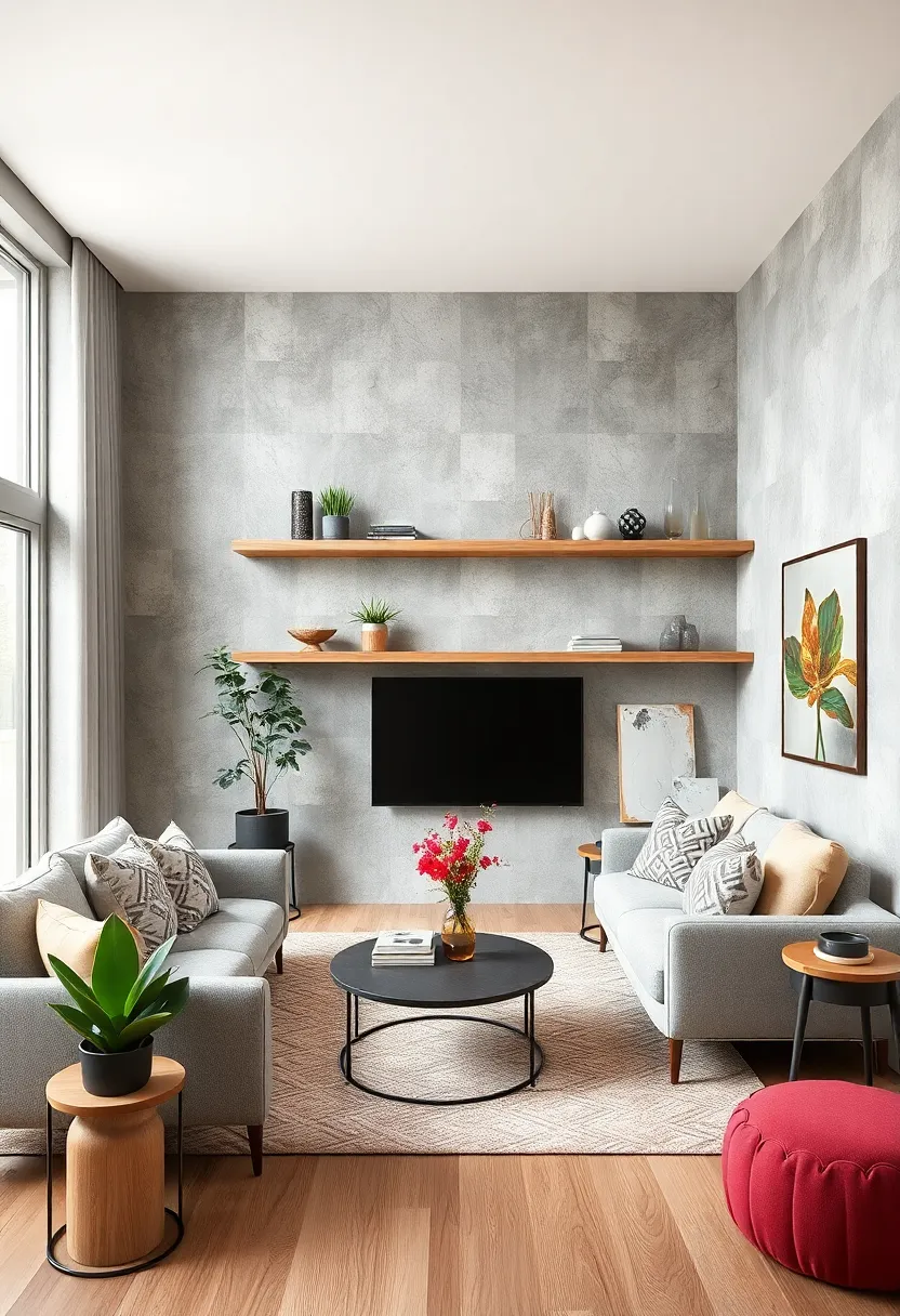 Use⁤ natural⁢ wood floating ⁢shelves to introduce warmth and⁤ texture ​into a modern small living​ room