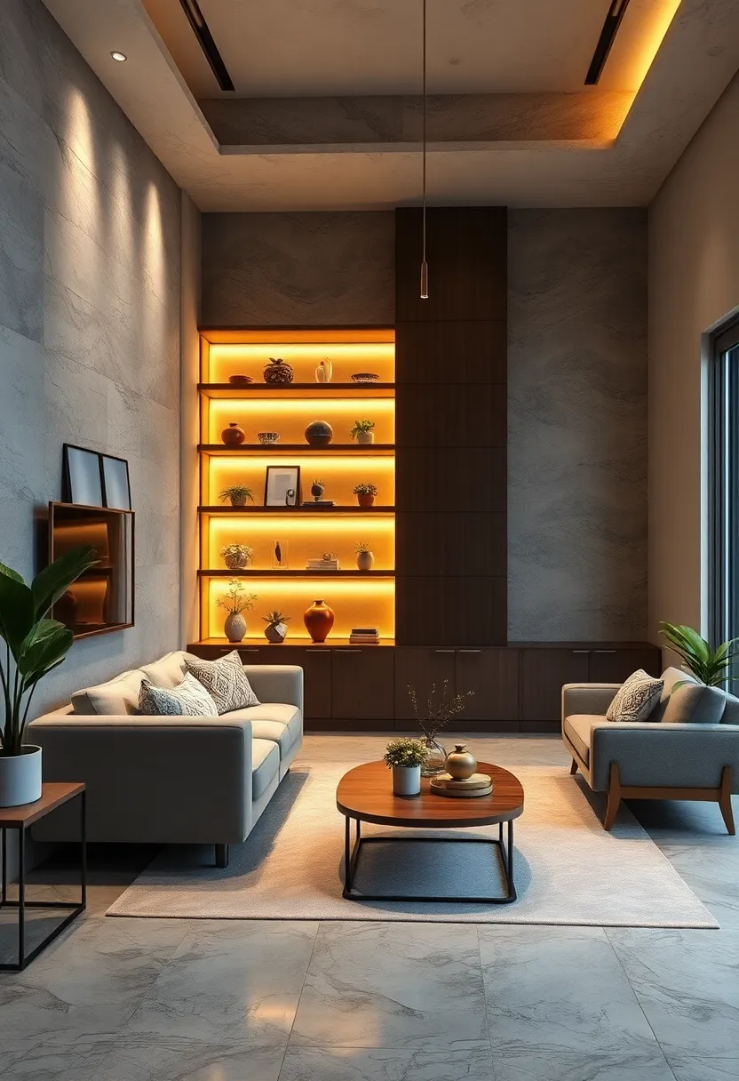 Incorporate illuminated shelving to showcase decorative items and add a luminous touch