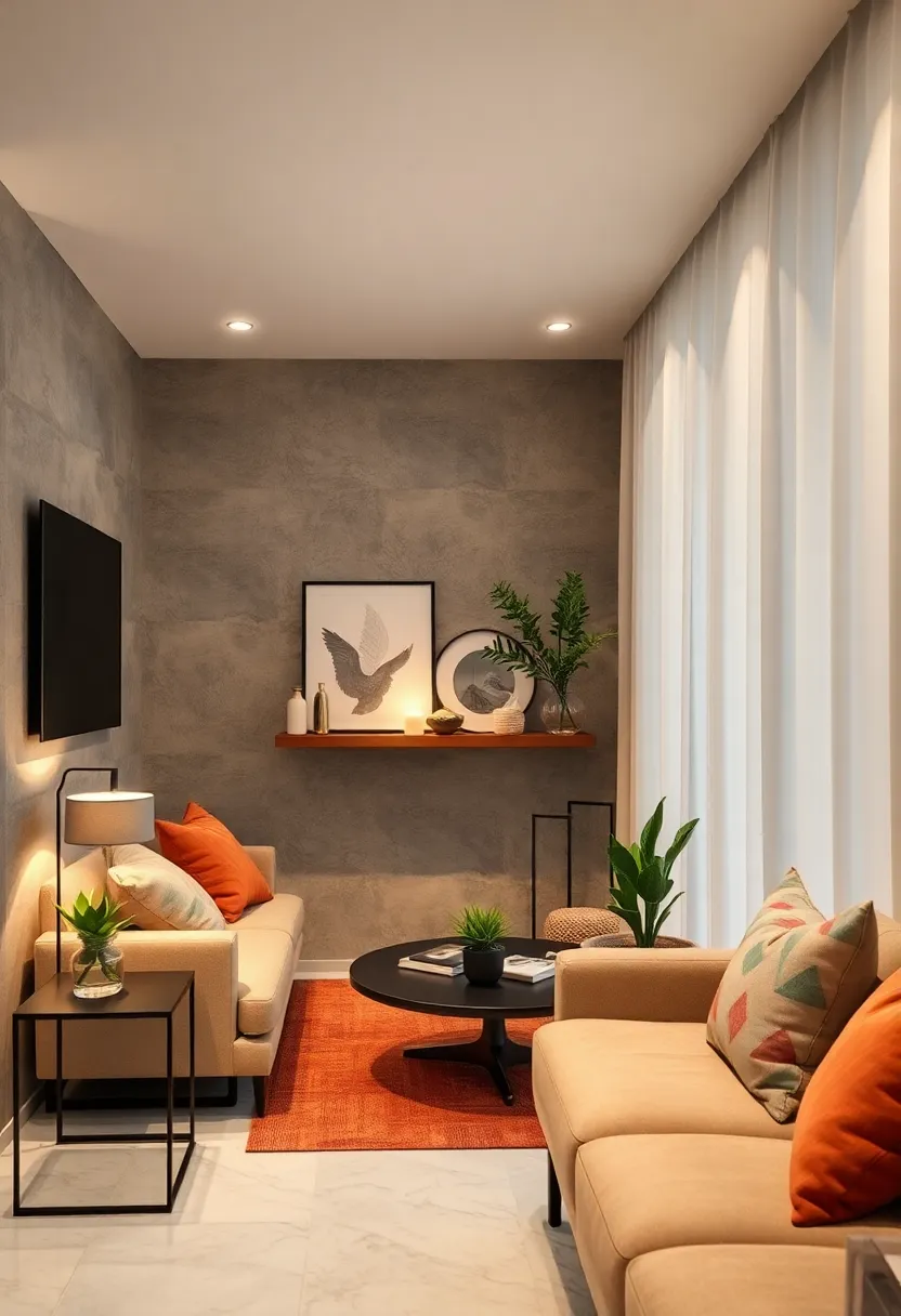 Add a small table lamp on a floating shelf to illuminate tight corners without crowding space