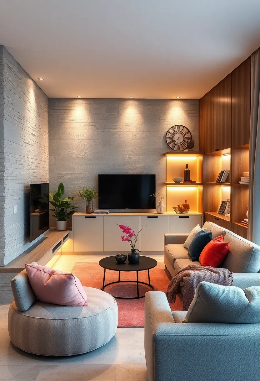 Integrate color-changing LED strips to add a playful, dynamic element to your lighting scheme