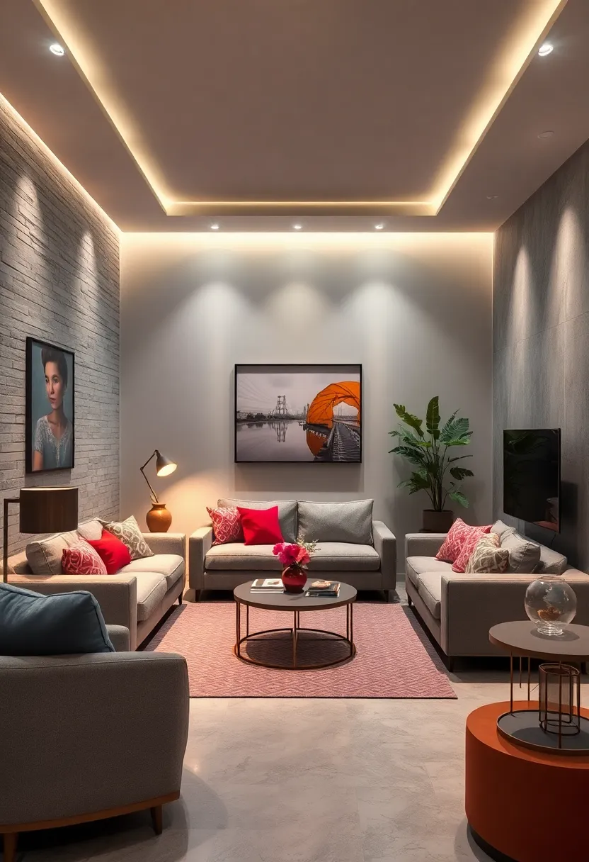 Highlight artwork or wall decor with directional spotlights to draw the eye upward