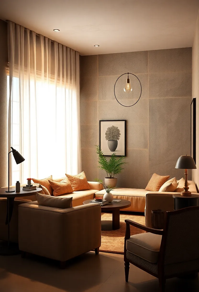 Place uplights behind furniture to bounce light off the walls and create a soft glow