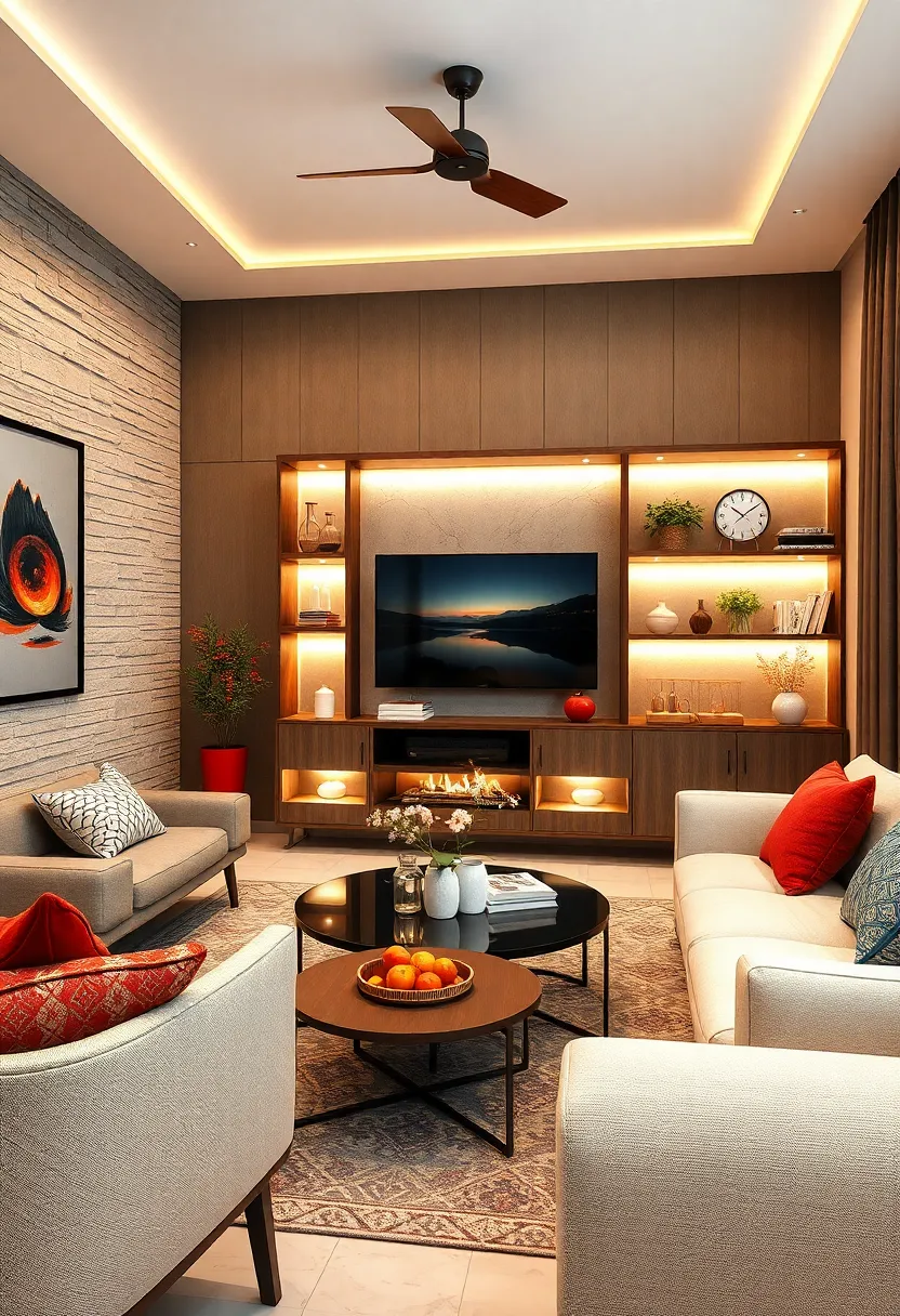 Try battery-operated LED puck lights inside cabinets or bookshelves to highlight decor and storage