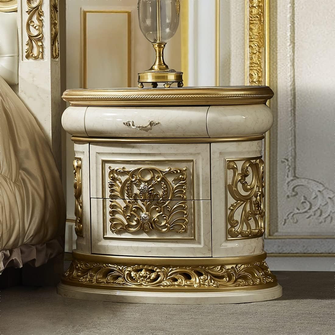 Our Take on the Luxury Antique White ⁤& Gold Nightstand by Homey Design
