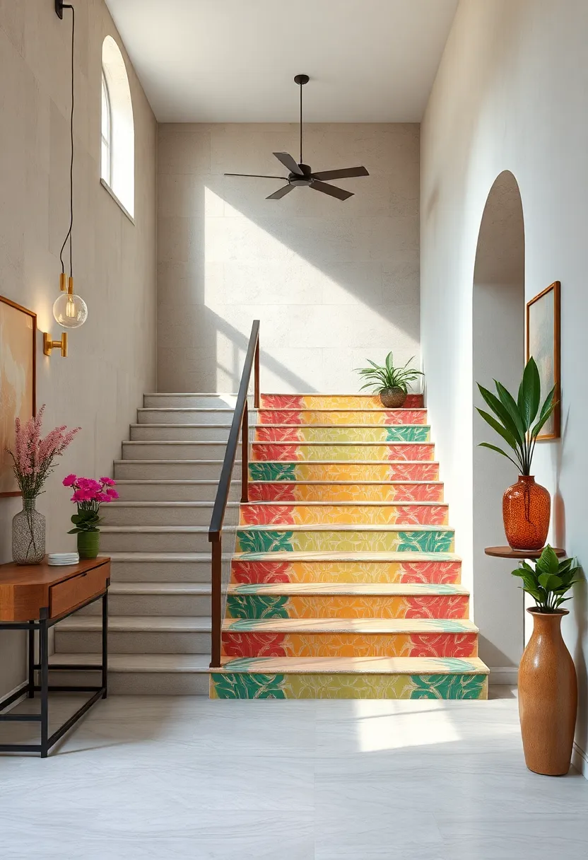 Painted Stair Risers with Artistic‍ Patterns⁢ for Surprising Detail