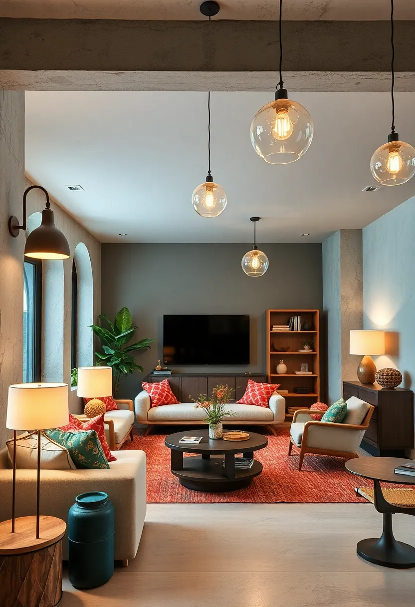 Combine minimalist fixtures with playful,whimsical lampshades to keep things lighthearted