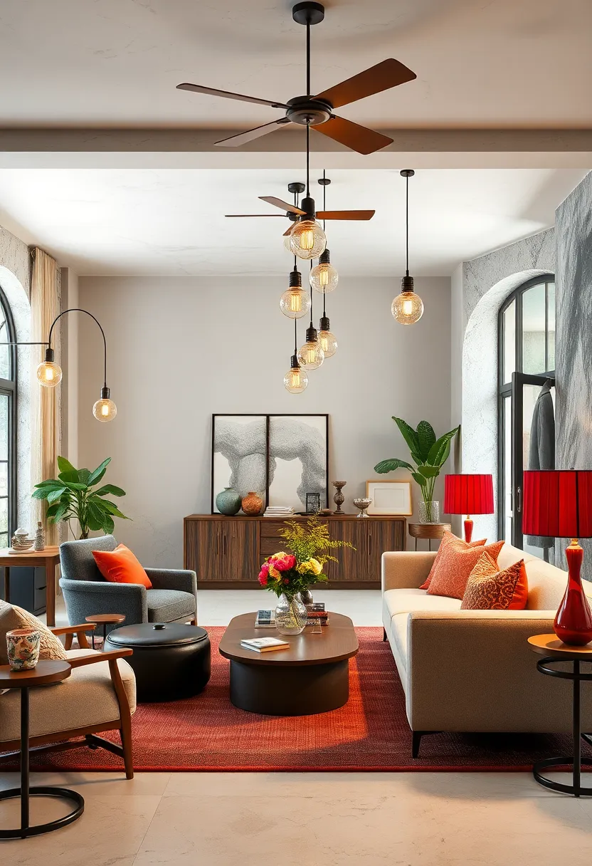 Incorporate colored glass shades alongside clear or frosted ones for a pop of color