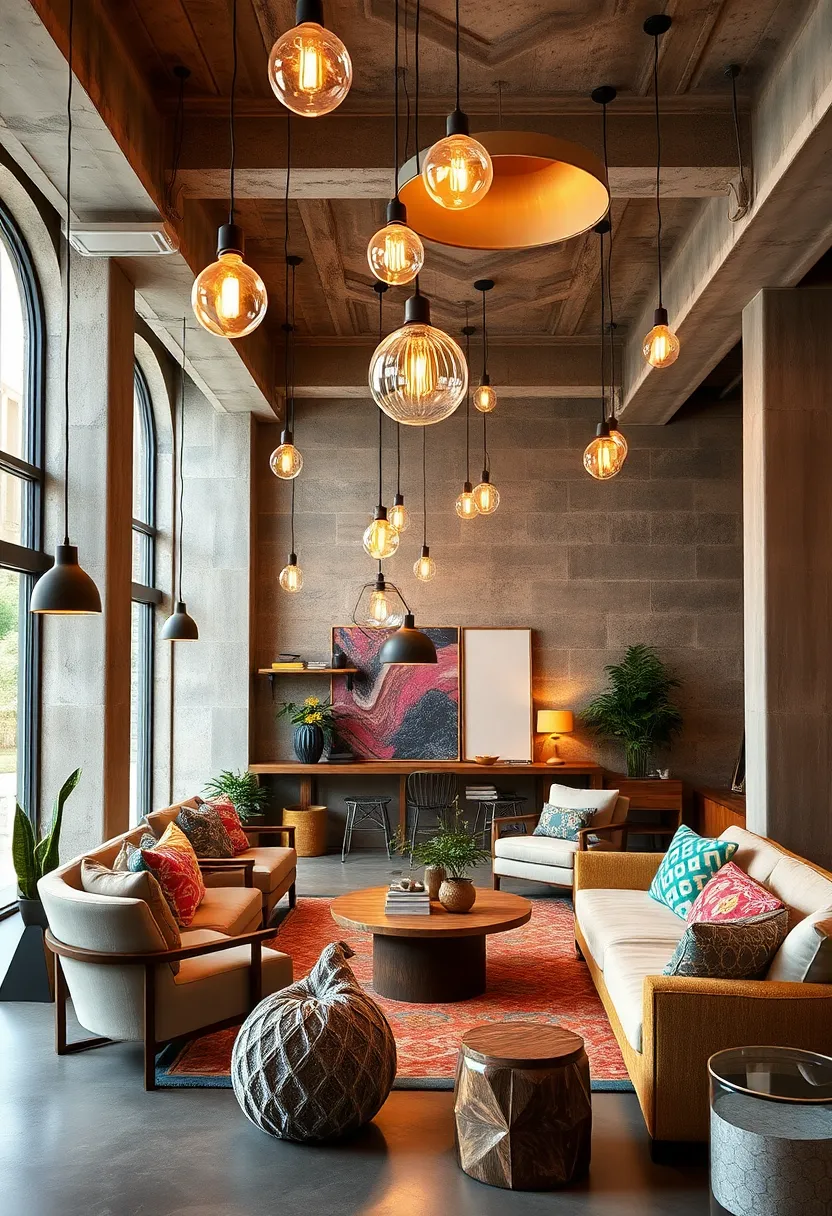 Incorporate string lights with statement ceiling fixtures for layering that sparkles