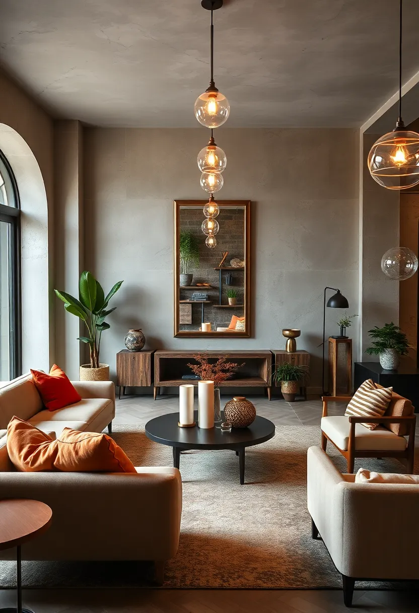 Mirror symmetrical lighting with an asymmetric arrangement for balanced eclecticism