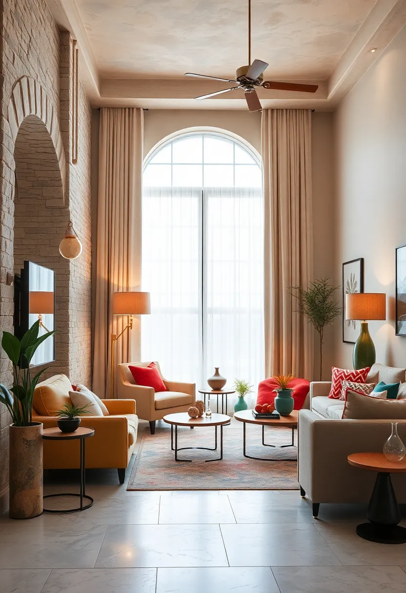 Use statement lamp bases paired with unique lampshades from separate design periods